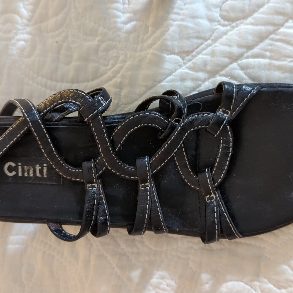 Cinti Italian Black Leather Sandals Size 8 - Picture 5 of 8